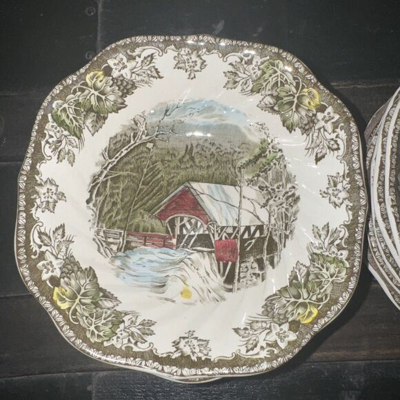 JOHNSON BROTHERS FRIENDLY VILLAGE COVERED BRIDGE BOWLS SET OF 12 SOUP/SALAD 6" - Picture 2 of 5